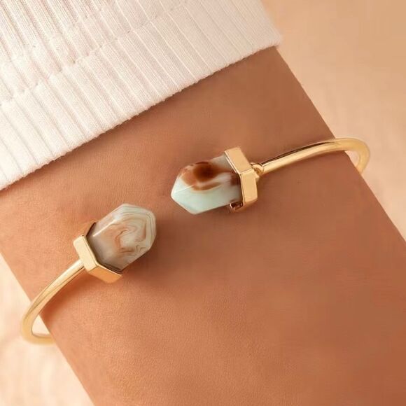 Hexagonal Open Bangle Bracelet - Picture 1 of 5